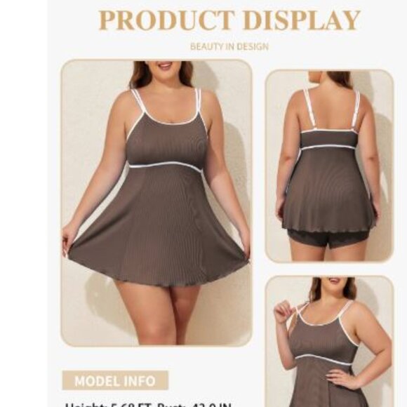 Womens Size 3X Plus Size Two Piece Tankini Swimsuit Resortwear Brown - Picture 3 of 13